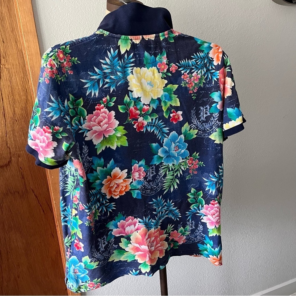 POLO RALPH LAUREN sz M Classic Fit Navy Blue Mesh Polo Shirt Floral Print - Picture 8 of 11